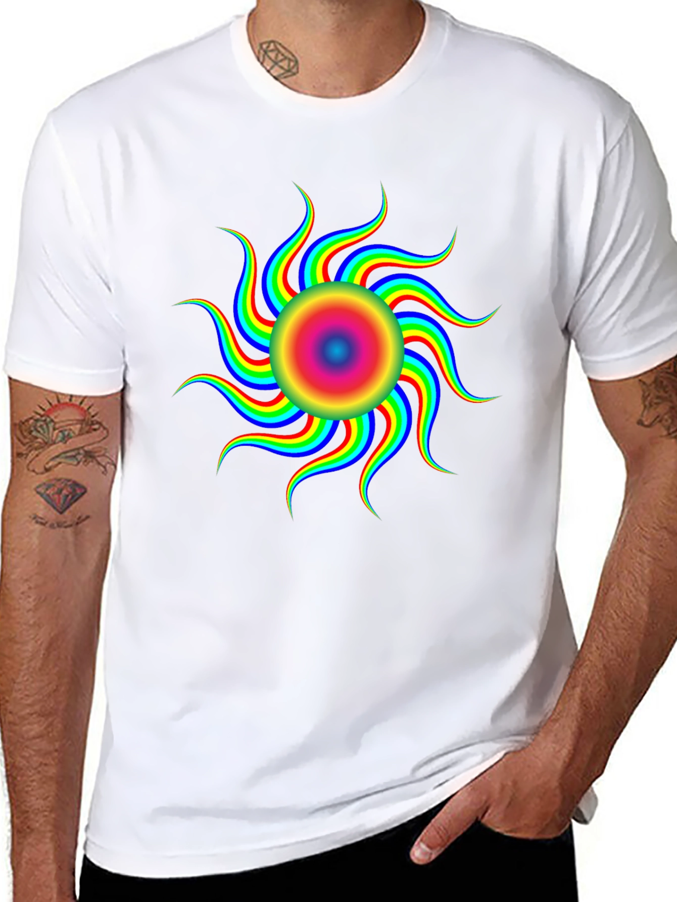 Optical Illusion Rainbow Sun T-Shirt - Black