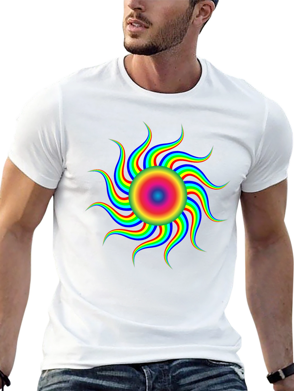 Optical Illusion Rainbow Sun T-Shirt - Black