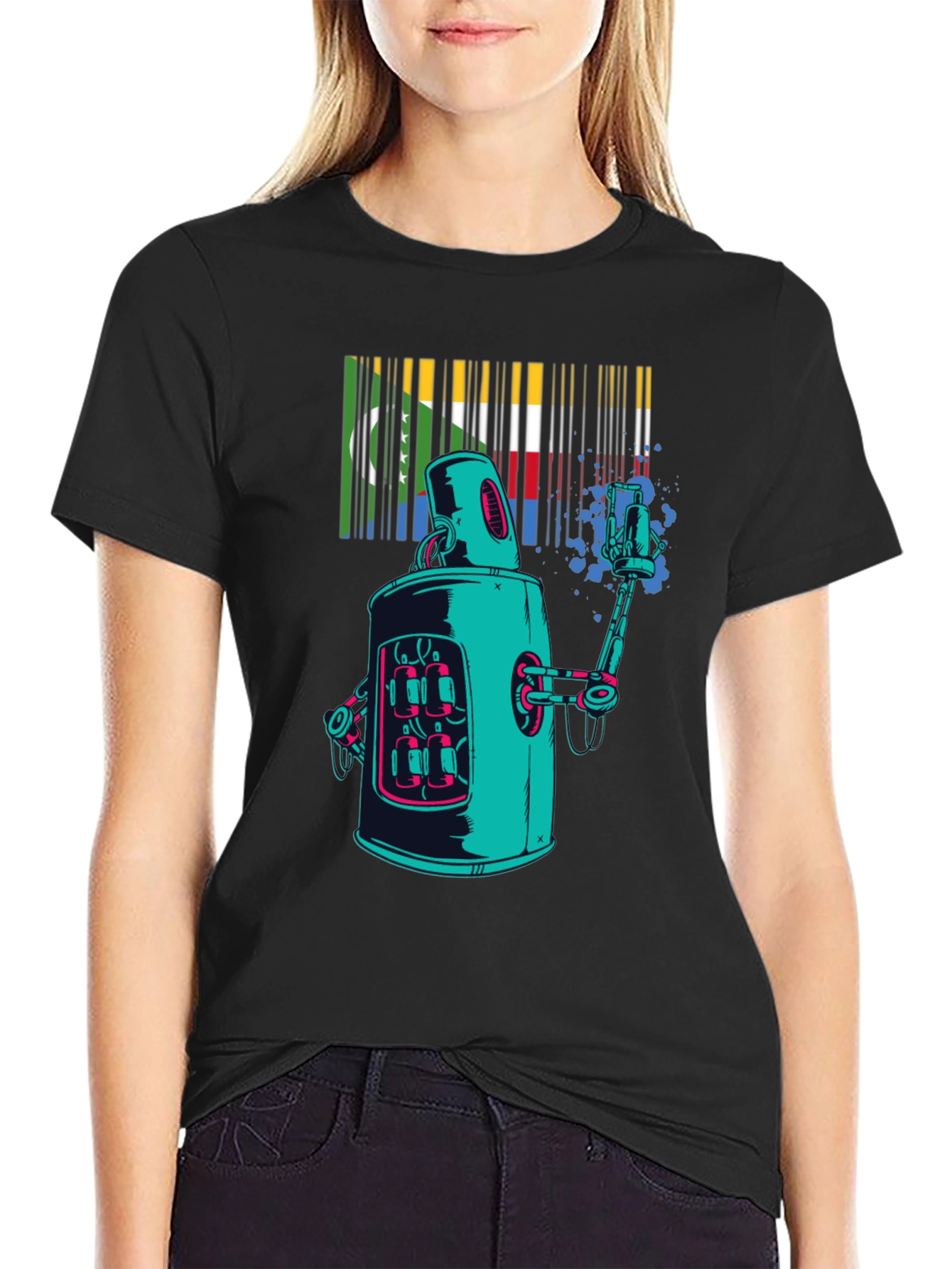 Retro Robot Spray Paint T-Shirt