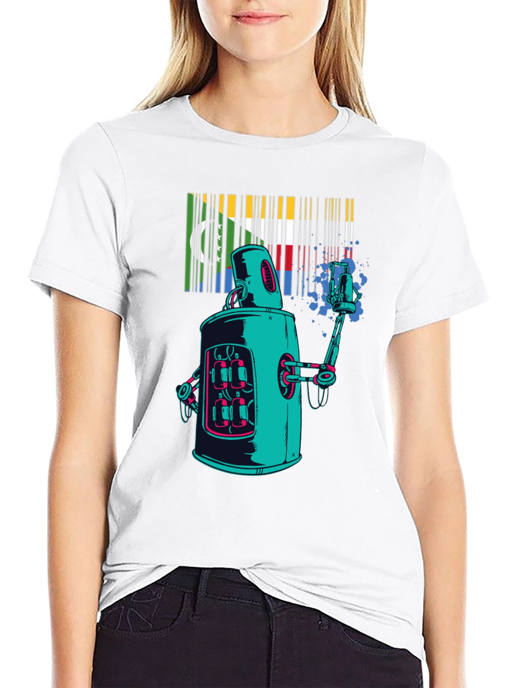 Retro Robot Spray Paint T-Shirt