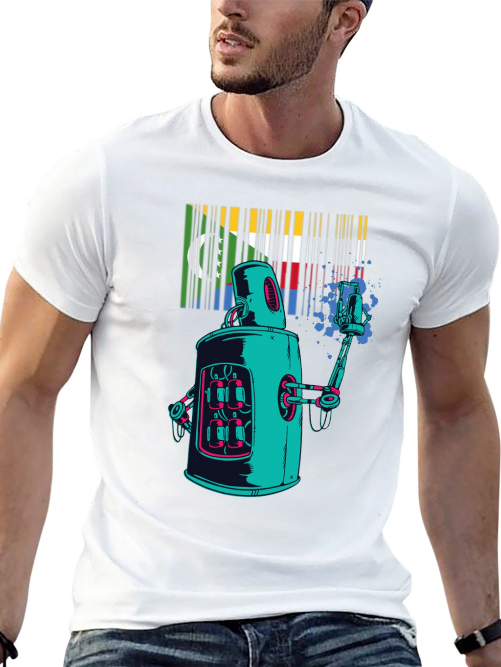 Retro Robot Spray Paint T-Shirt