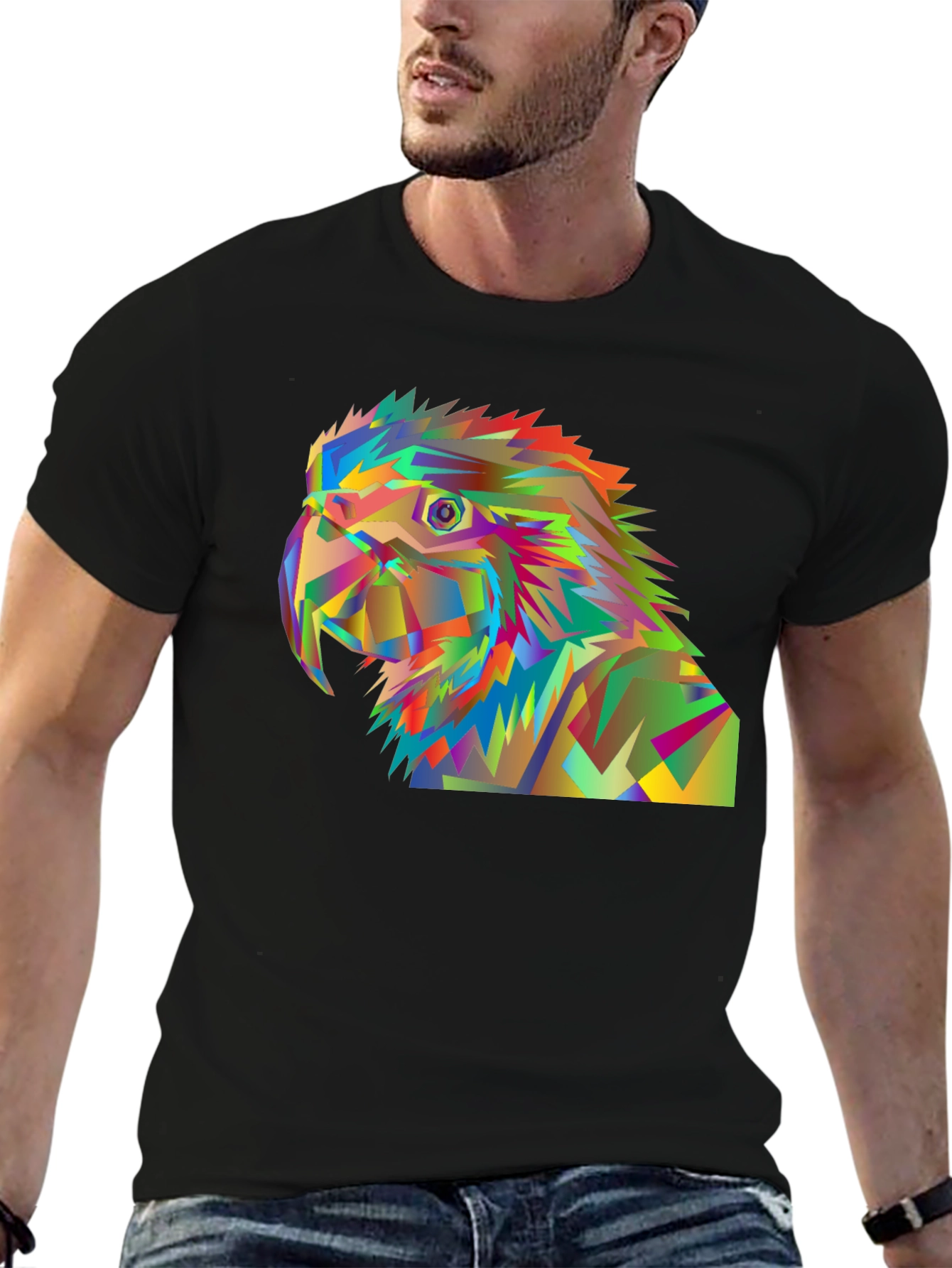 Geometric Parrot Graphic Tee - Modern Art T-Shirt