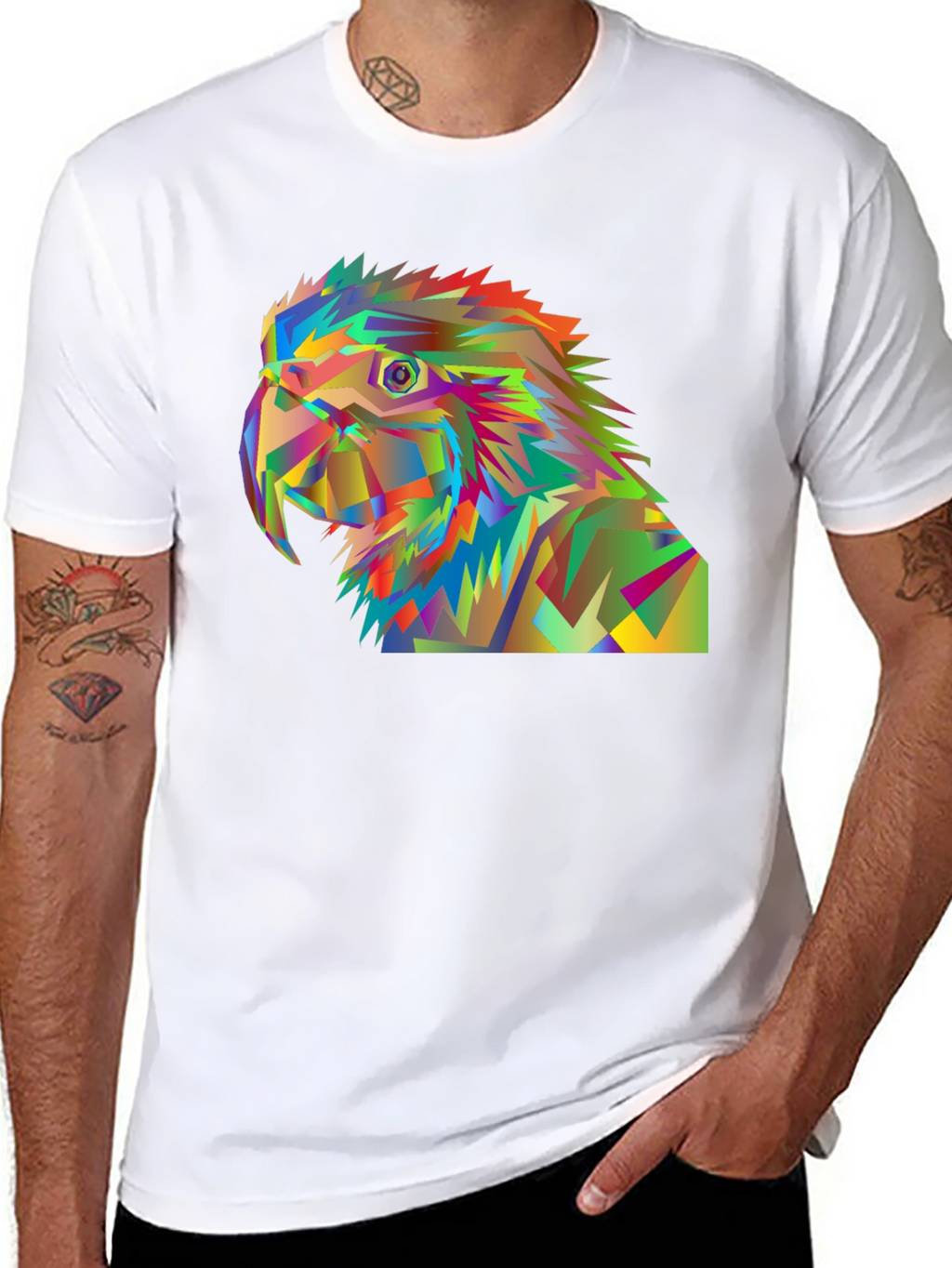 Geometric Parrot Graphic Tee - Modern Art T-Shirt