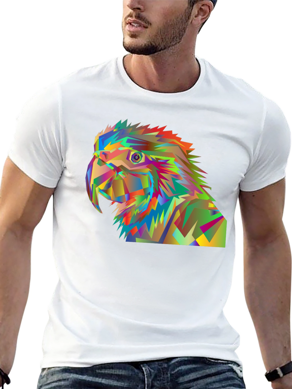 Geometric Parrot Graphic Tee - Modern Art T-Shirt