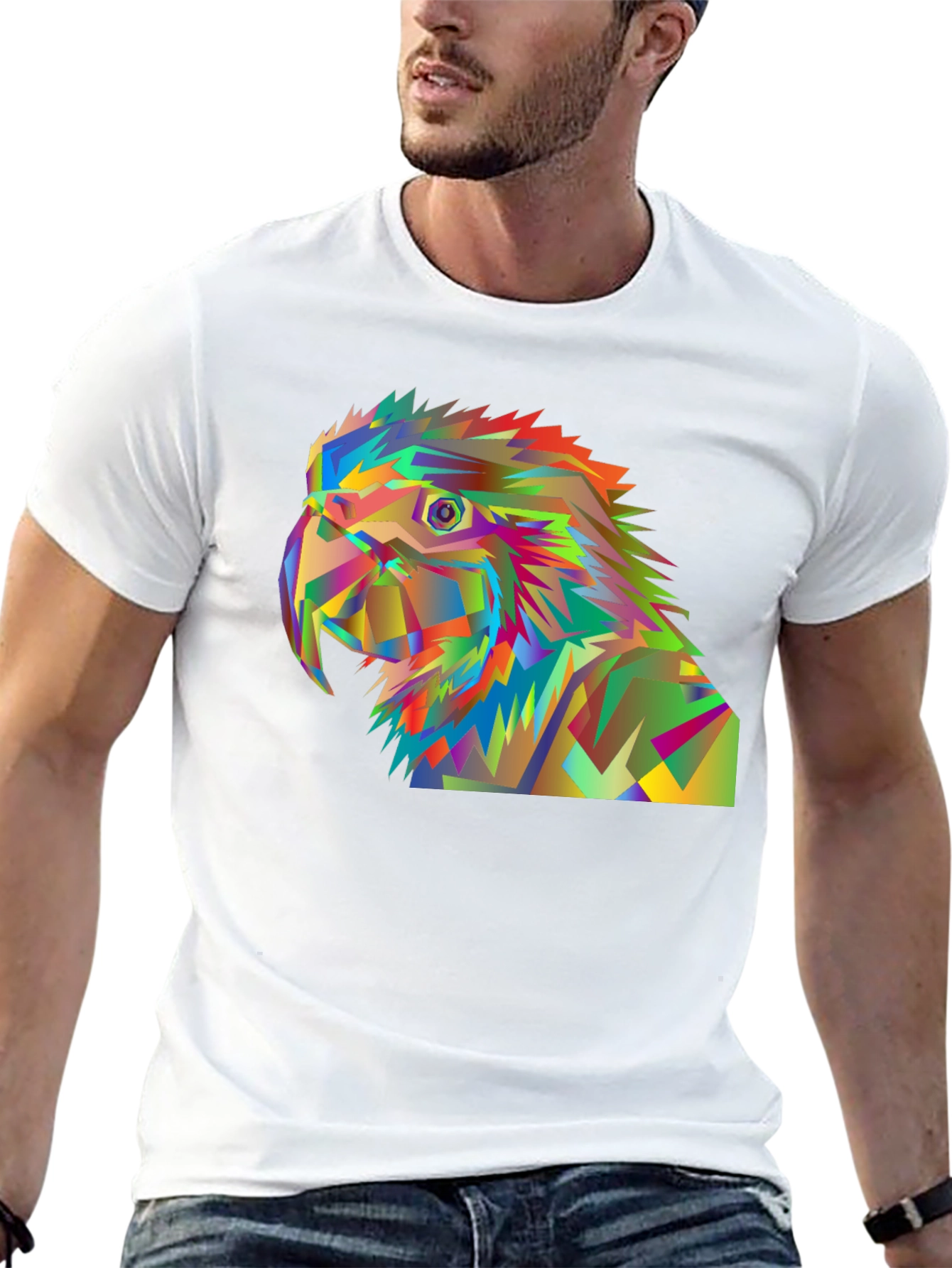 Geometric Parrot Graphic Tee - Modern Art T-Shirt