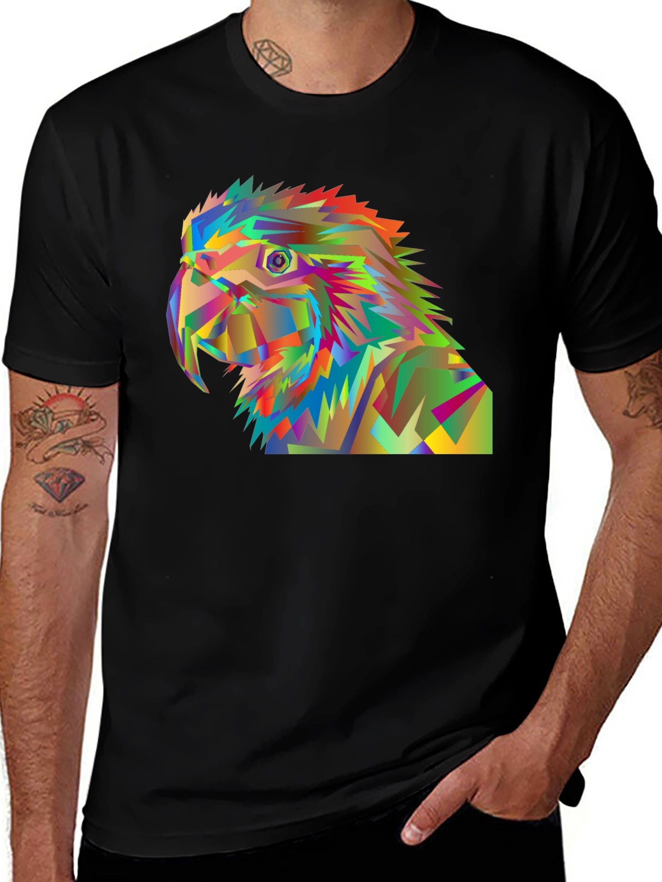 Geometric Parrot Graphic Tee - Modern Art T-Shirt