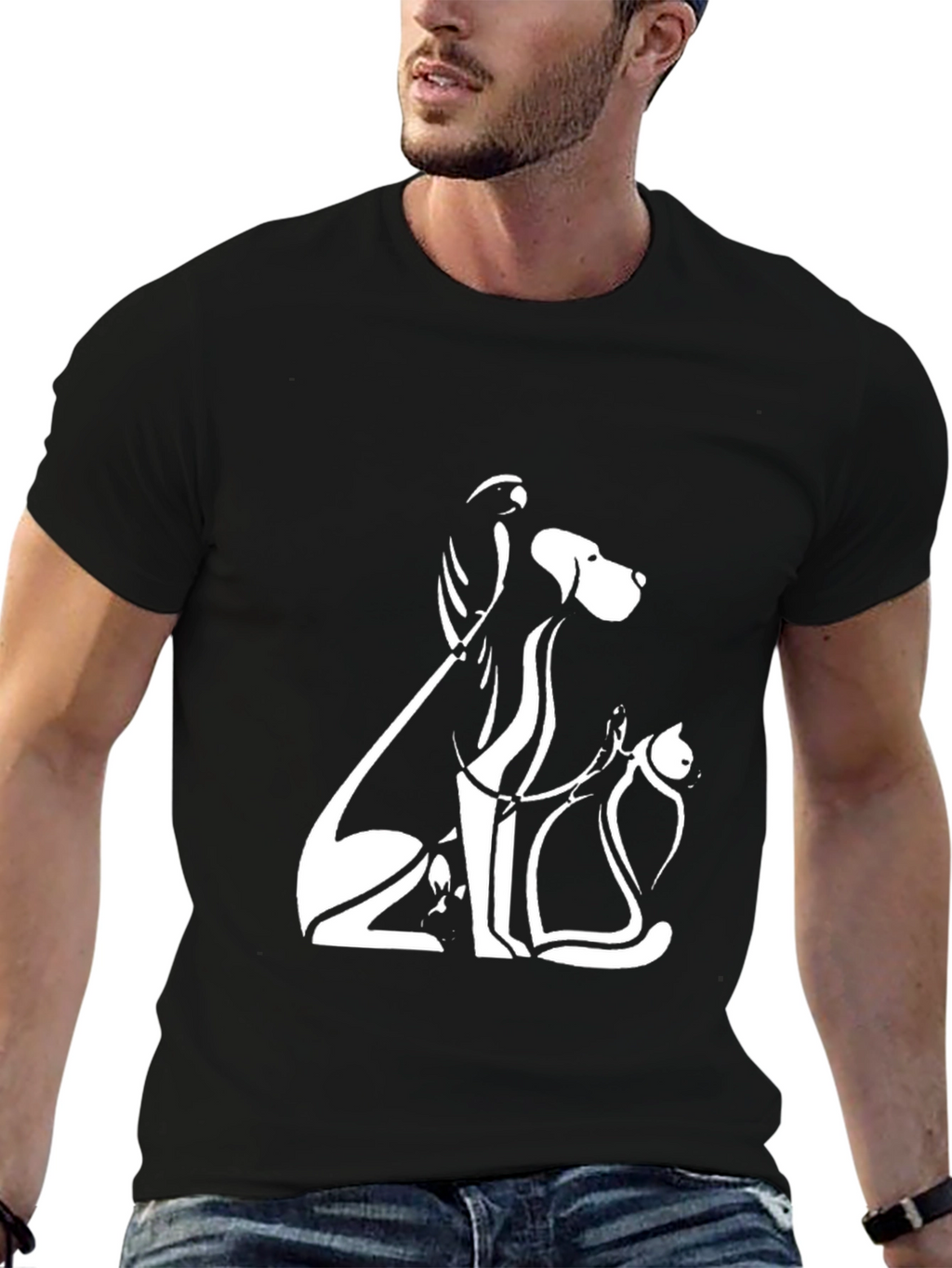 Minimalist Pets T-Shirt: Dog Cat Bird Art
