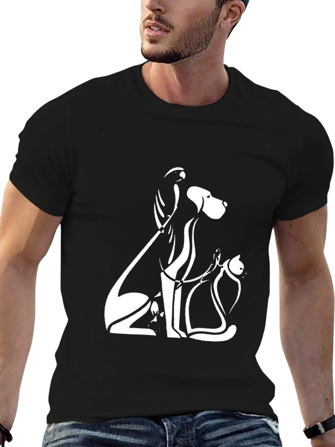 Minimalist Pets T-Shirt: Dog Cat Bird Art