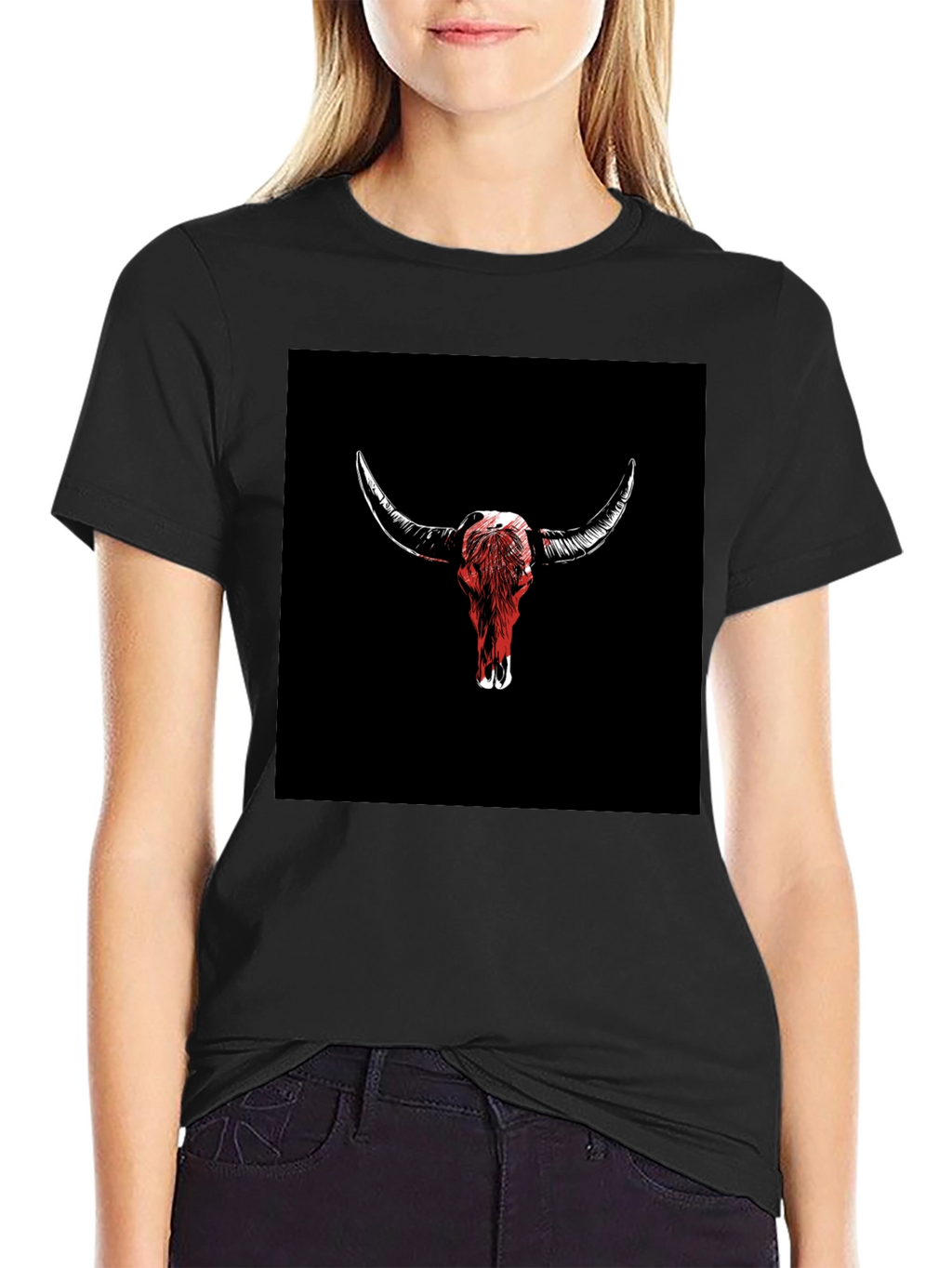 Bull Skull Graphic Tee - Black Cotton T-Shirt
