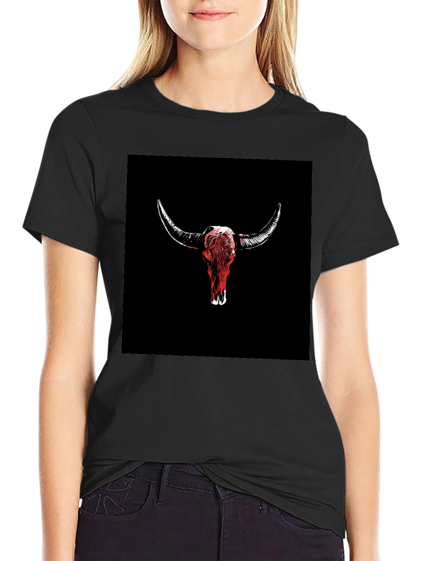 Bull Skull Graphic Tee - Black Cotton T-Shirt
