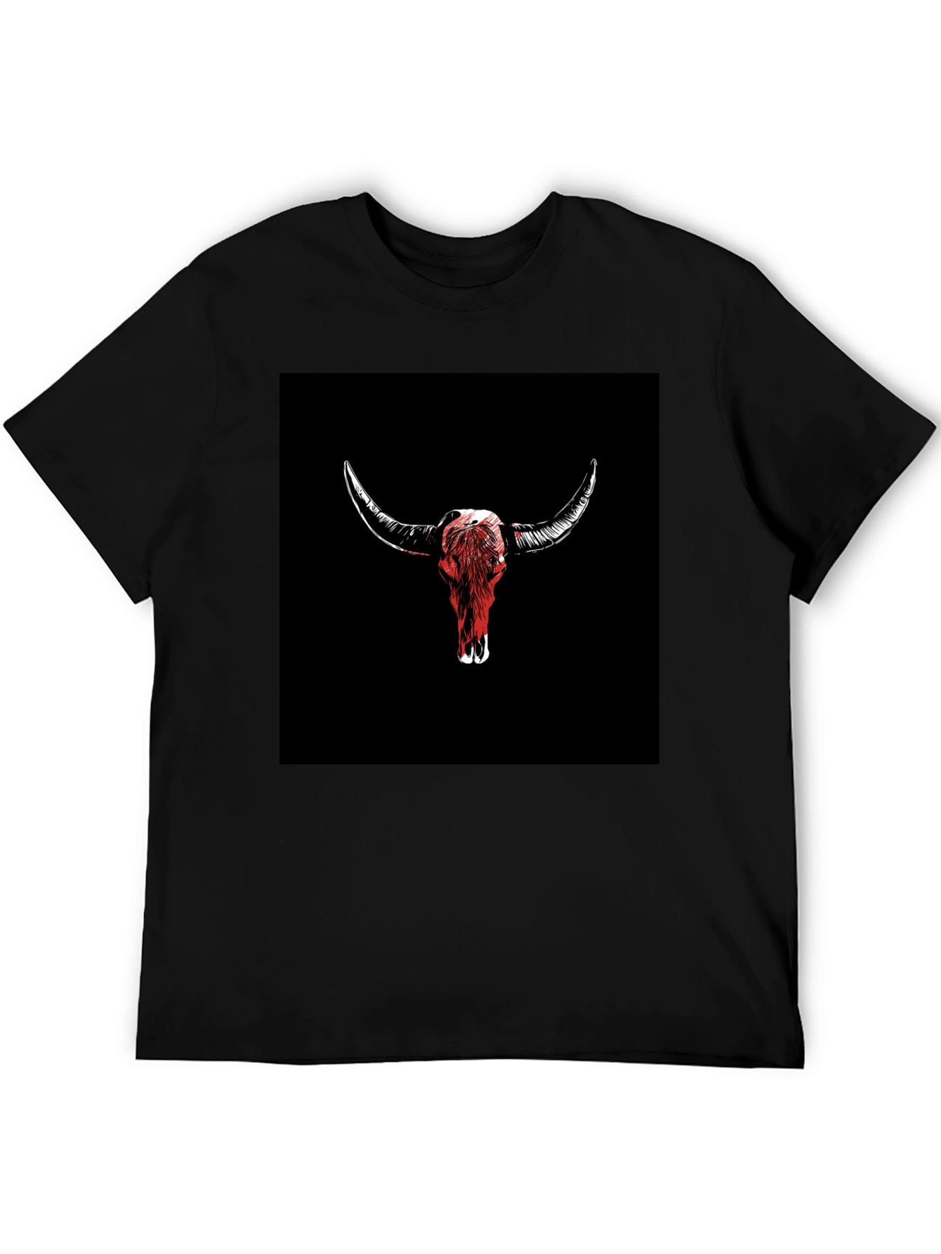 Bull Skull Graphic Tee - Black Cotton T-Shirt