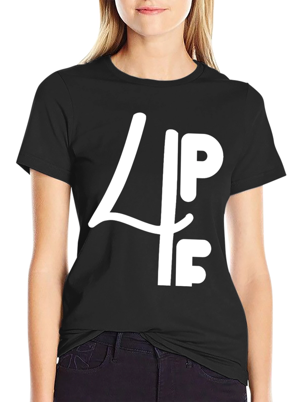 Black Graphic T-Shirt: 4PF White Print