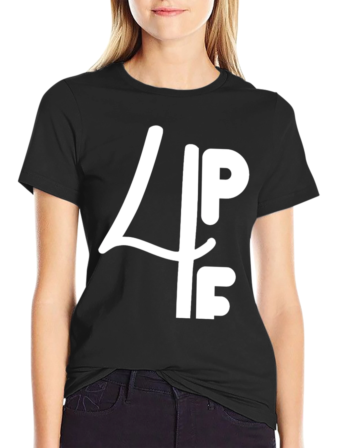 Black Graphic T-Shirt: 4PF White Print