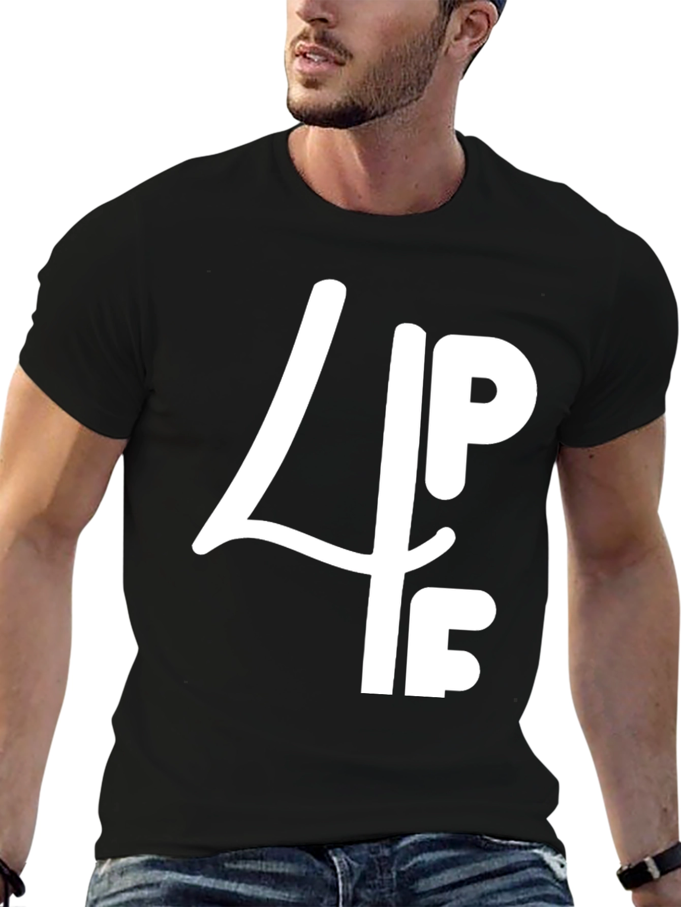 Black Graphic T-Shirt: 4PF White Print