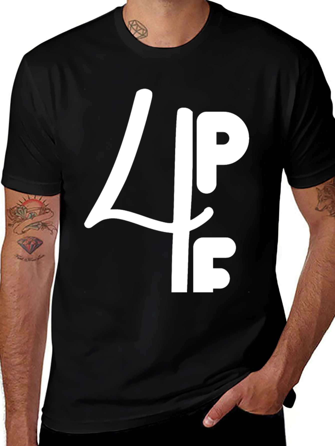 Black Graphic T-Shirt: 4PF White Print
