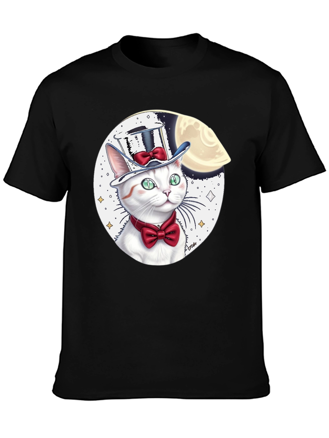 Cat in Hat Graphic Tee - Black Cotton Blend