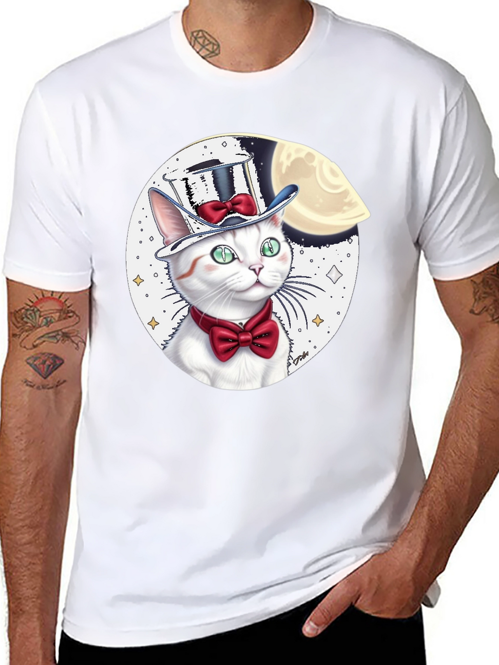 Cat in Hat Graphic Tee - Black Cotton Blend