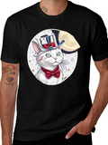 Cat in Hat Graphic Tee - Black Cotton Blend