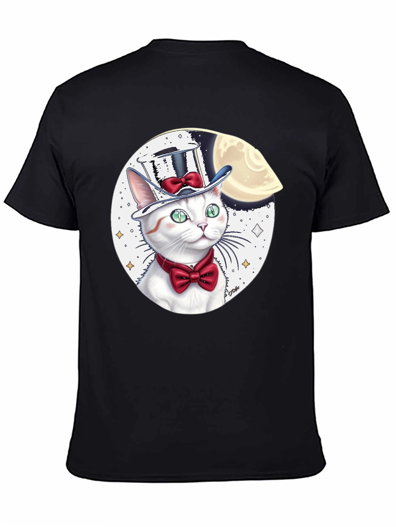 Cat in Hat Graphic Tee - Black Cotton Blend