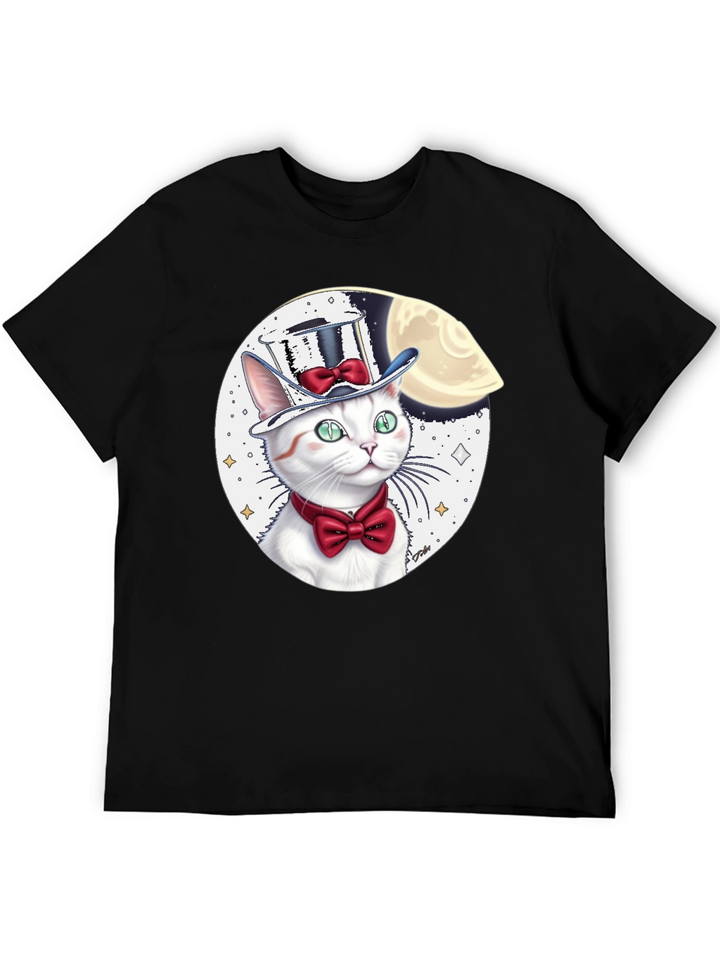 Cat in Hat Graphic Tee - Black Cotton Blend