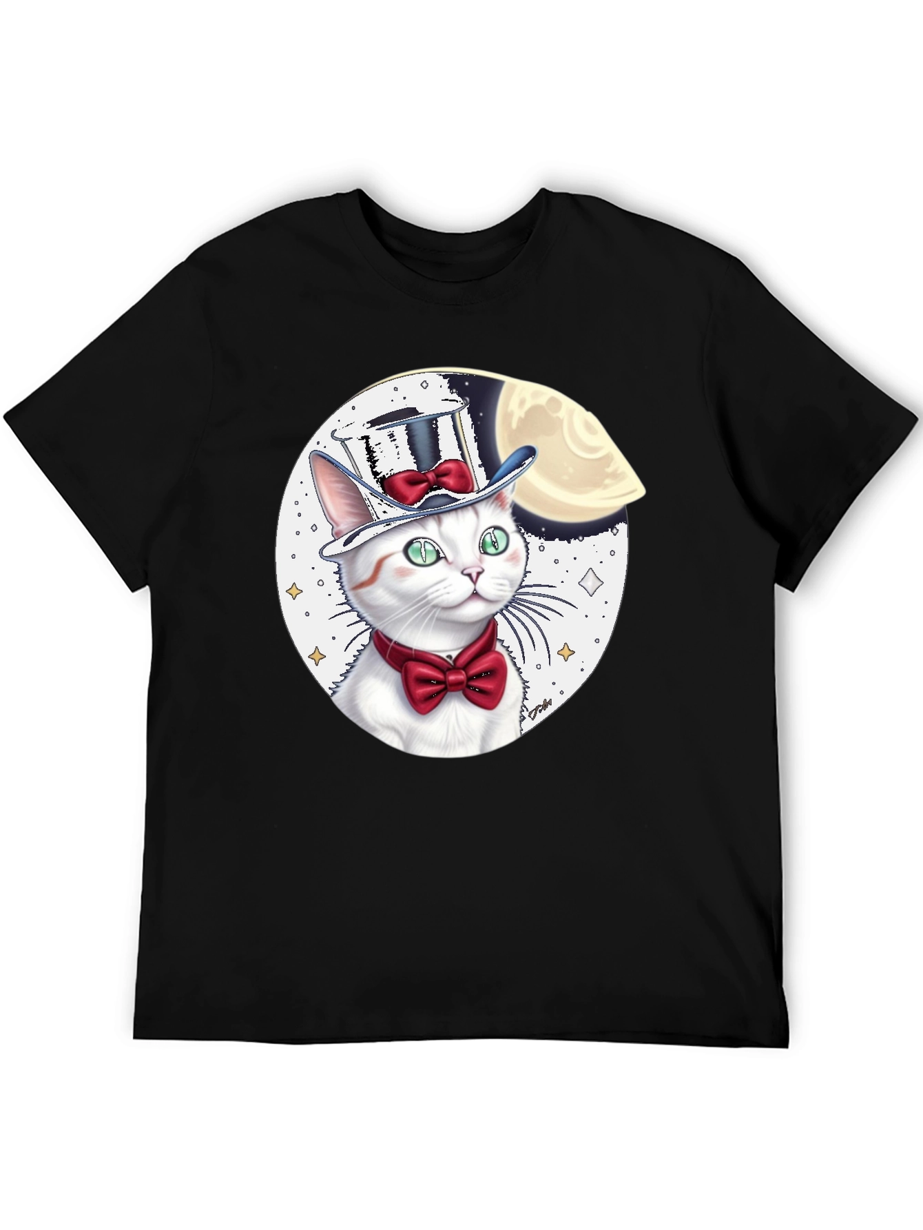 Cat in Hat Graphic Tee - Black Cotton Blend