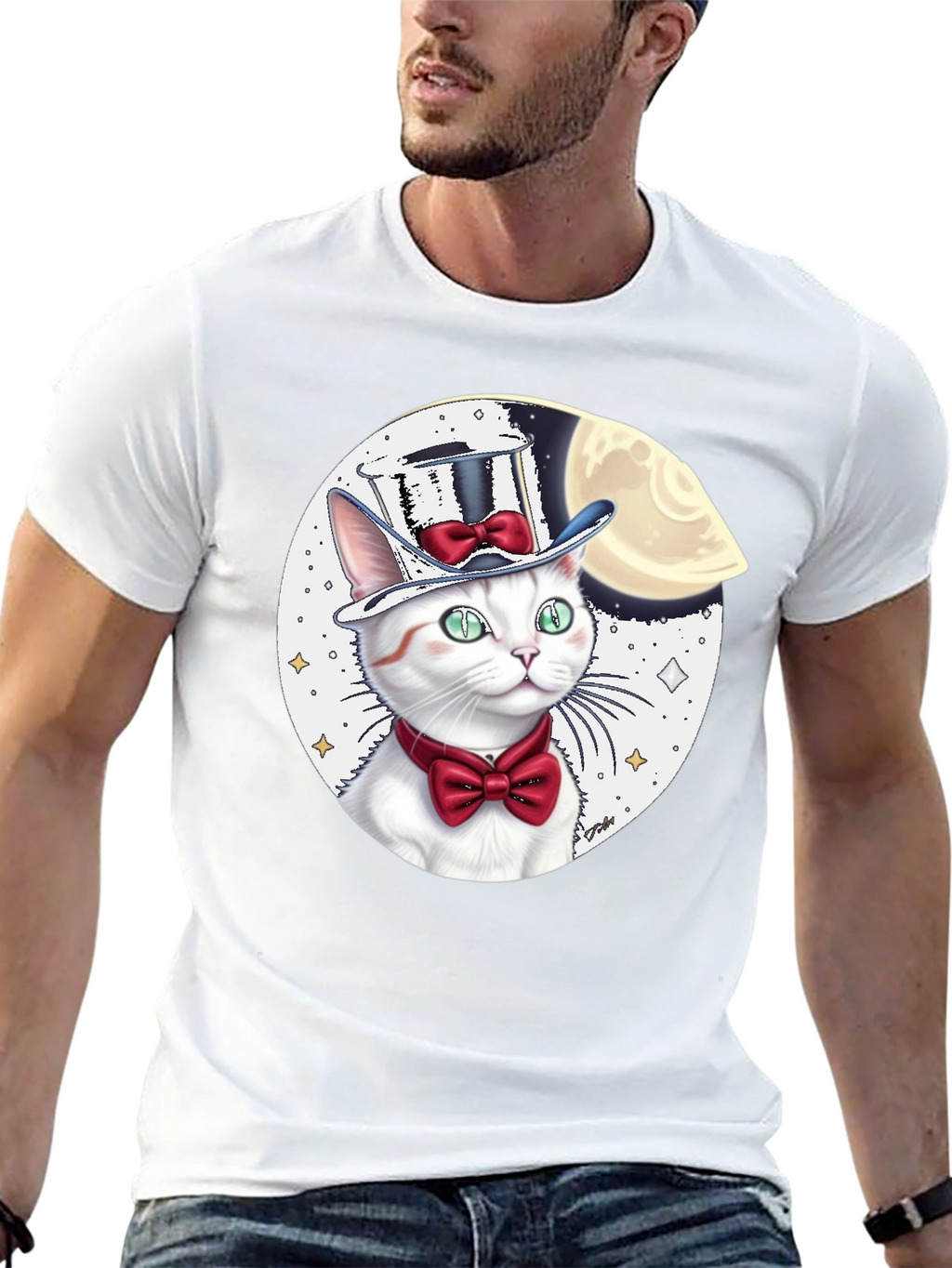 Cat in Hat Graphic Tee - Black Cotton Blend