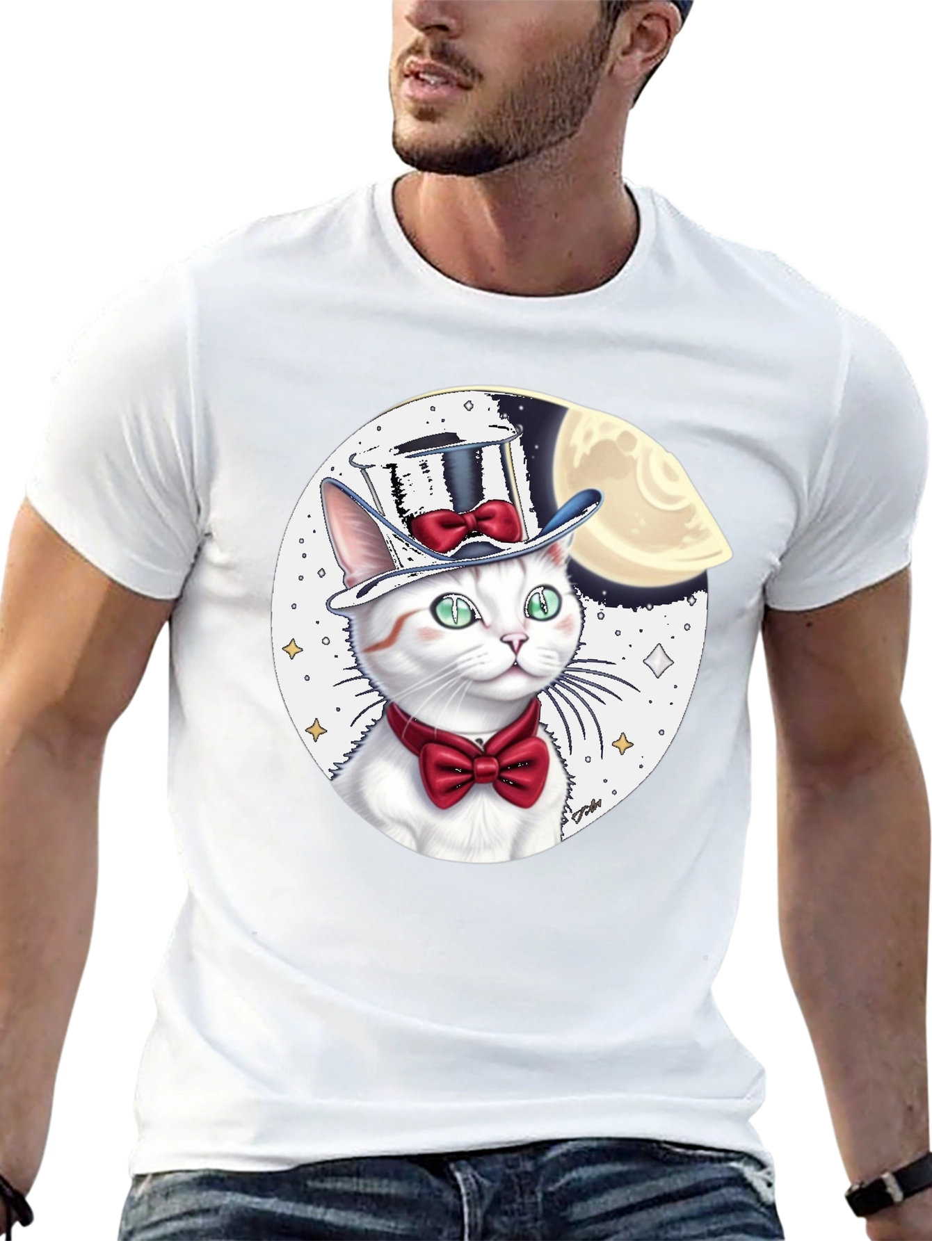 Cat in Hat Graphic Tee - Black Cotton Blend