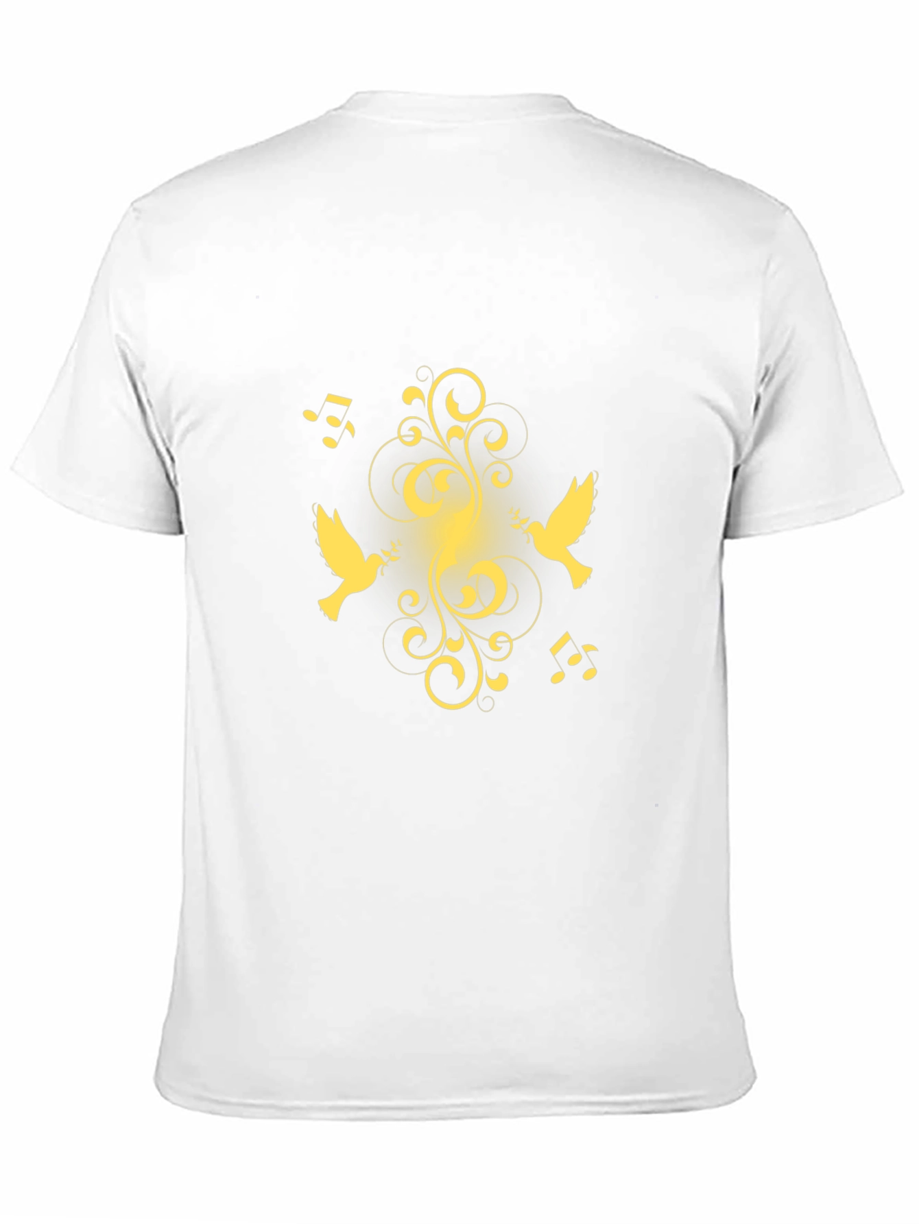 Black T-Shirt with Golden Dove and Music Design