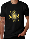 Black T-Shirt with Golden Dove and Music Design