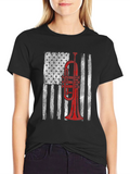 Trumpet American Flag Graphic T-Shirt