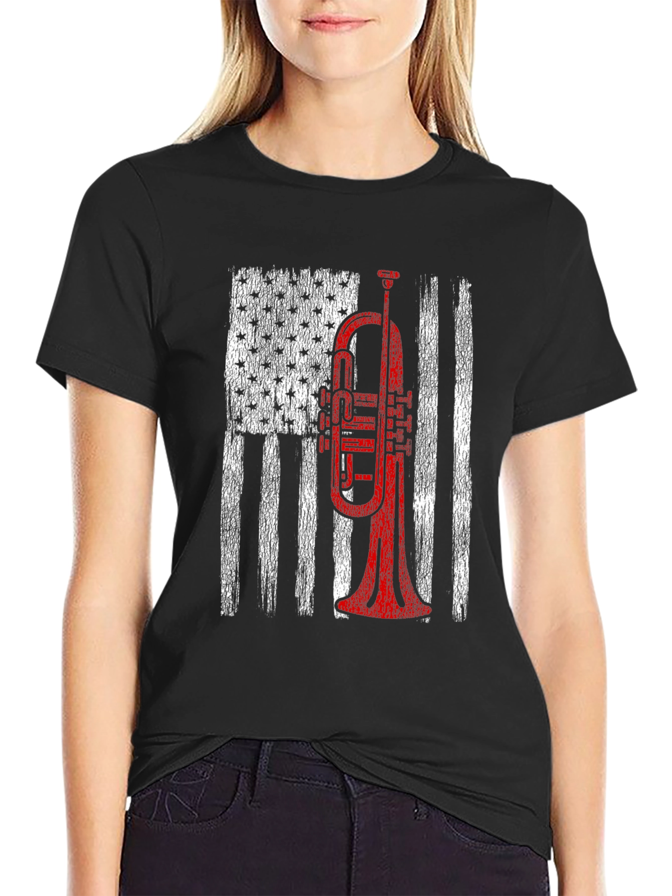 Trumpet American Flag Graphic T-Shirt