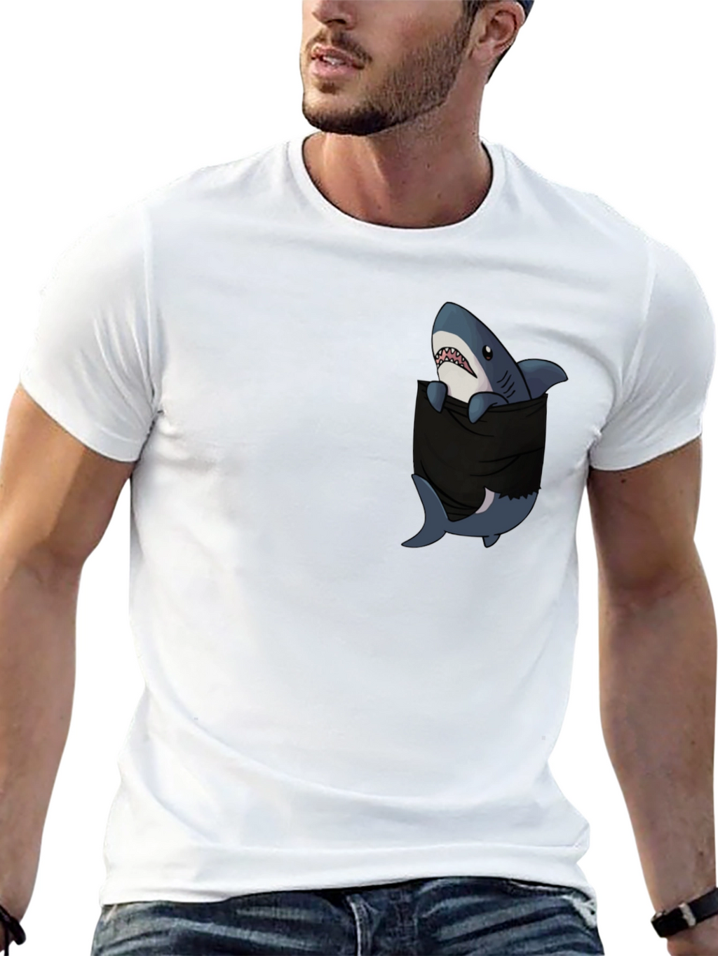 Shark Pocket Graphic T-Shirt - Black