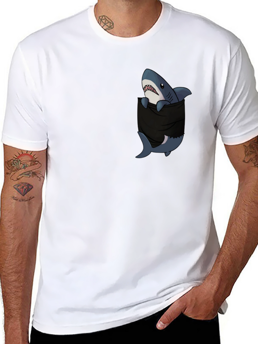 Shark Pocket Graphic T-Shirt - Black