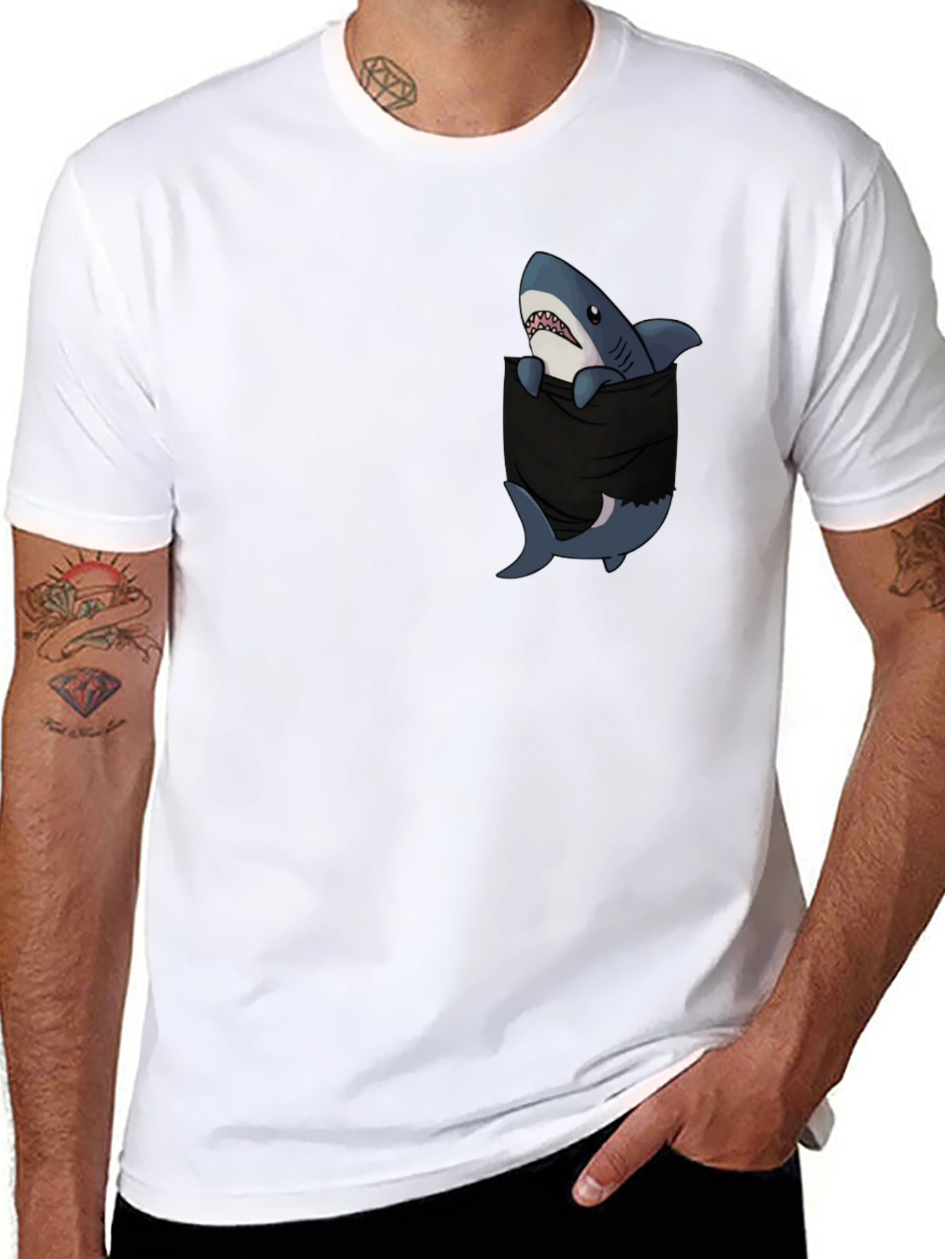 Shark Pocket Graphic T-Shirt - Black