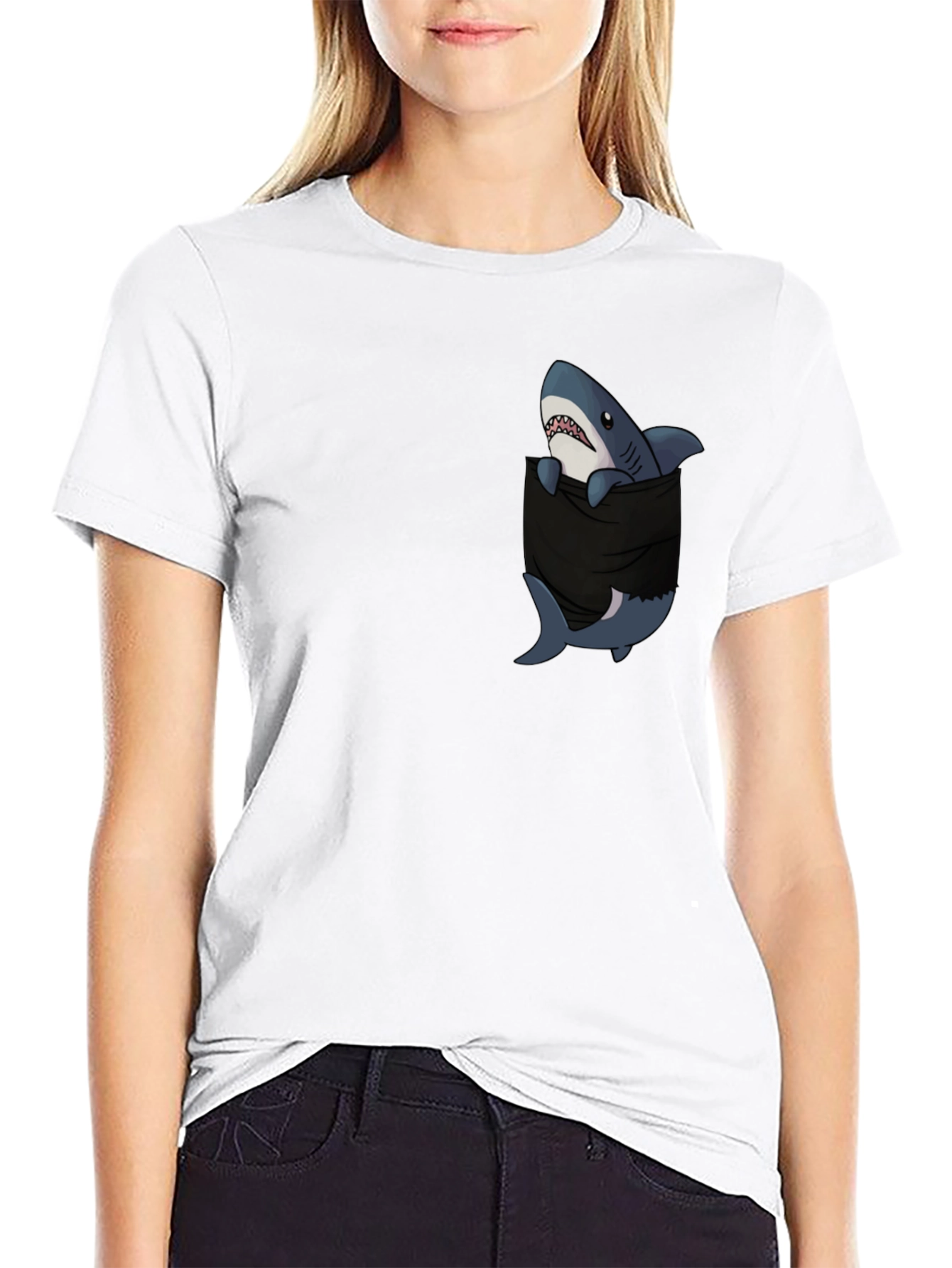 Shark Pocket Graphic T-Shirt - Black