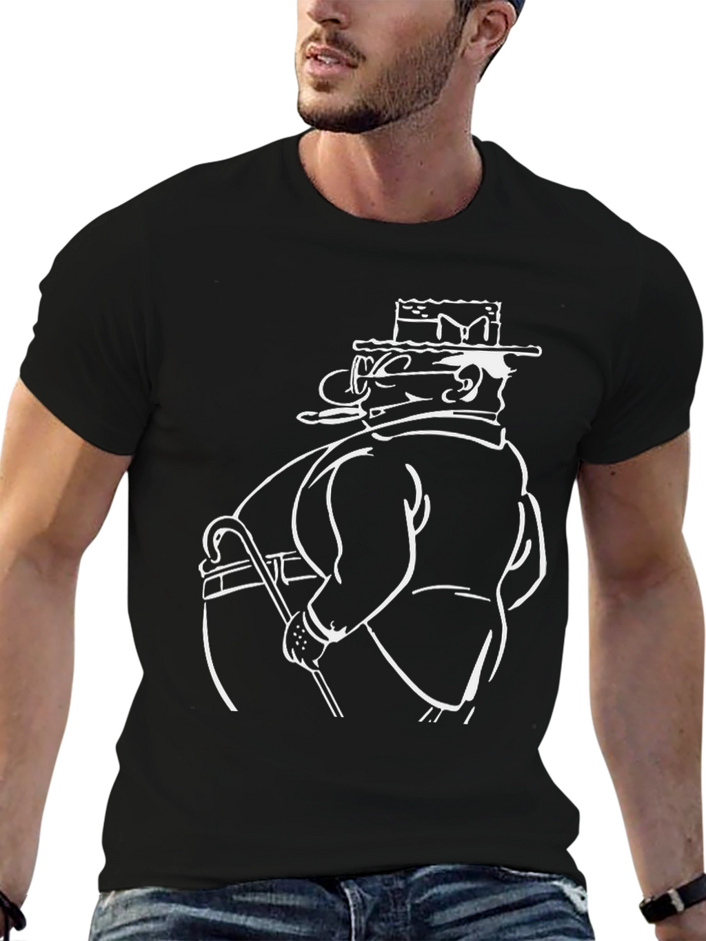 Cartoon Gentleman Black T-Shirt