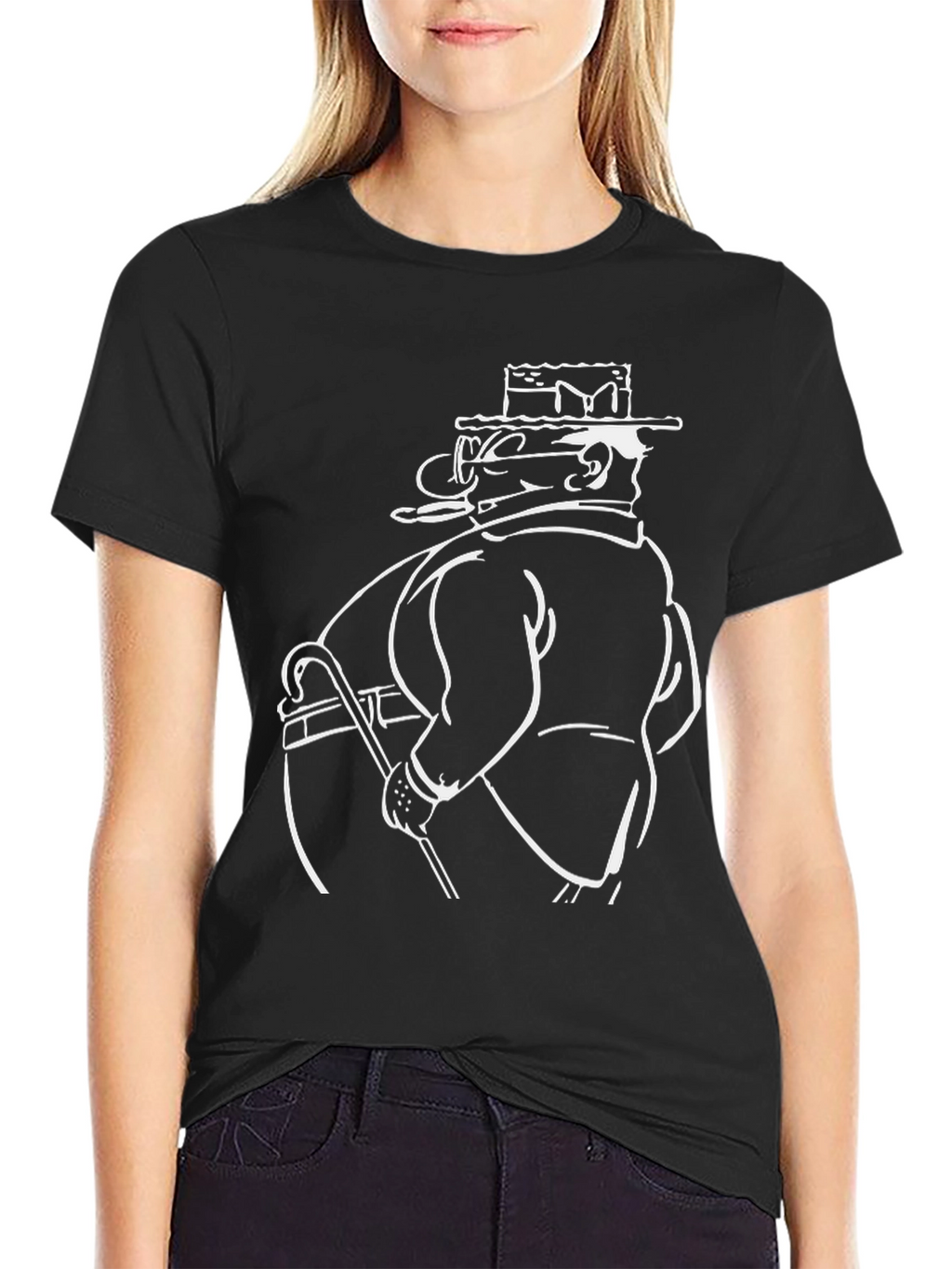 Cartoon Gentleman Black T-Shirt