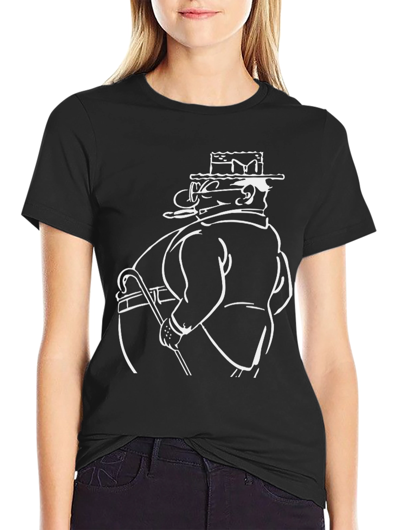 Cartoon Gentleman Black T-Shirt