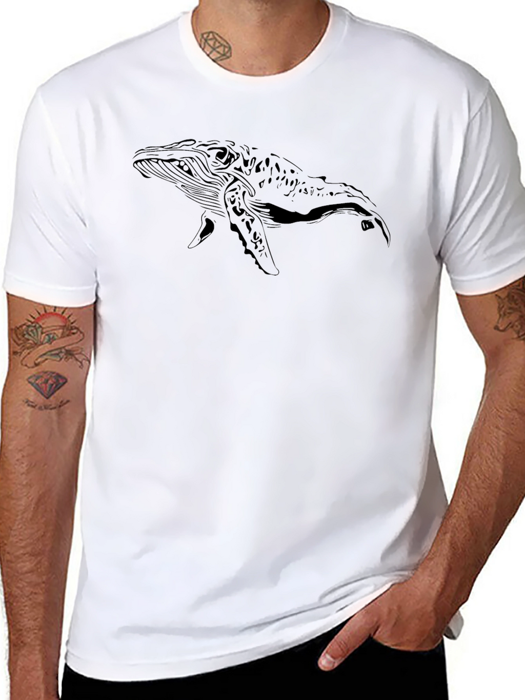 Whale Graphic Black T-Shirt - Classic Crew Neck Tee