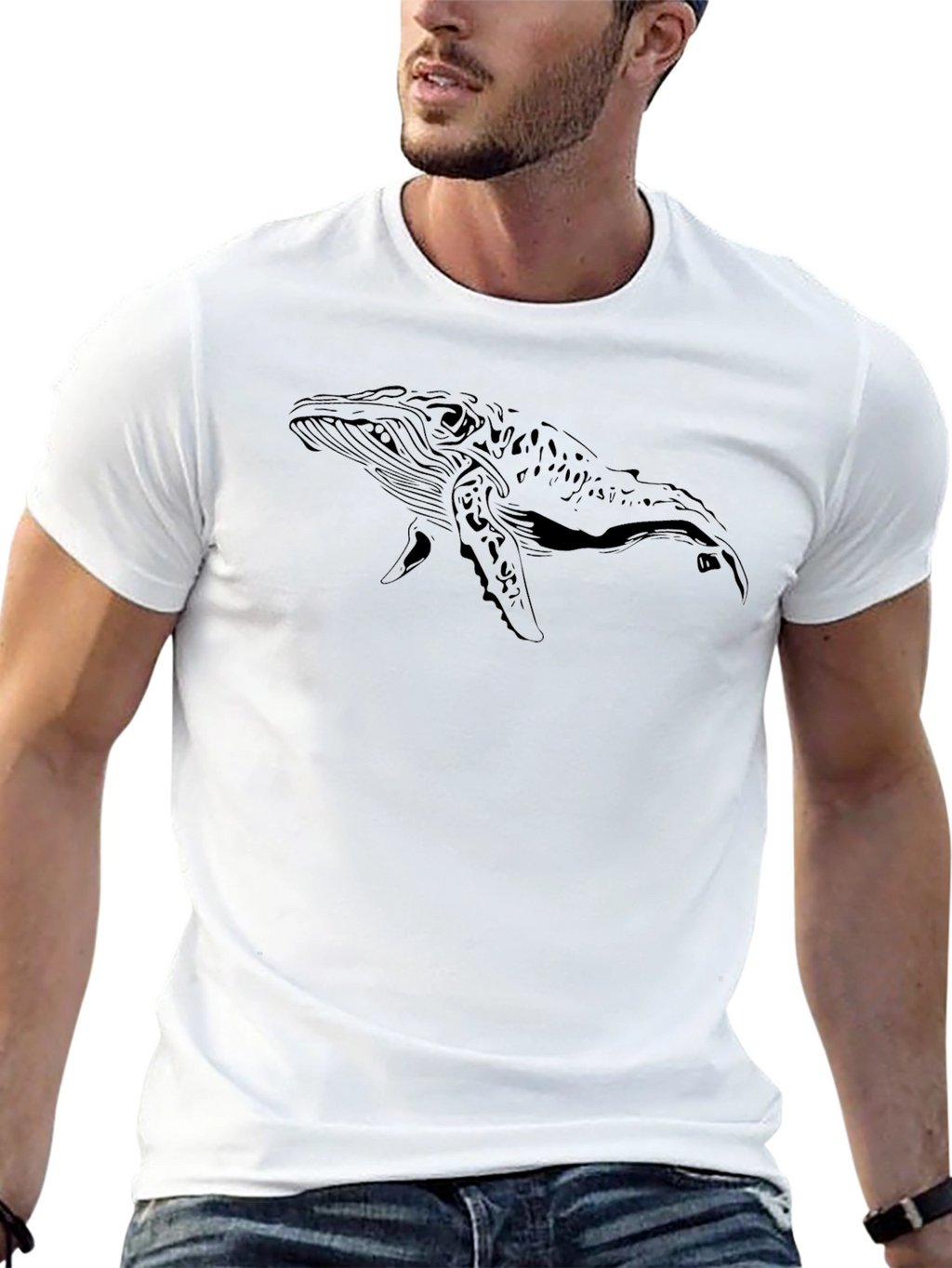 Whale Graphic Black T-Shirt - Classic Crew Neck Tee