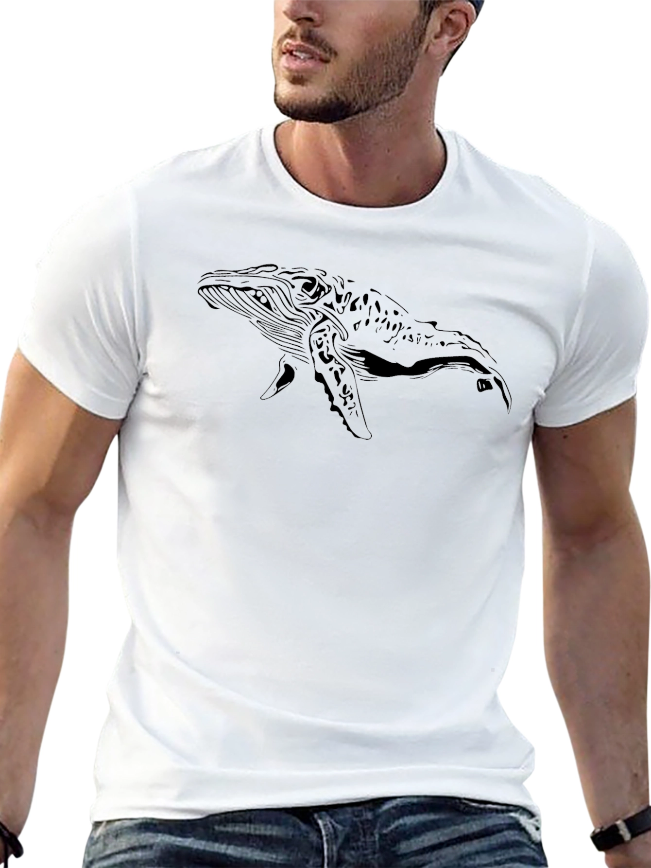 Whale Graphic Black T-Shirt - Classic Crew Neck Tee