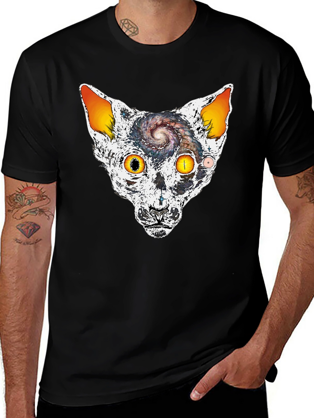Cosmic Cat Head Graphic T-Shirt