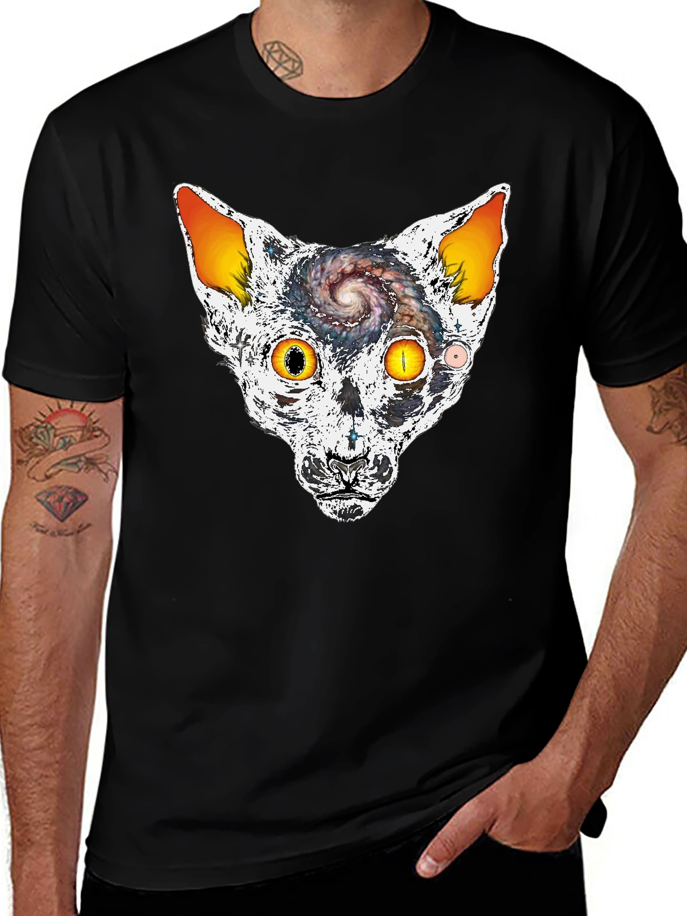Cosmic Cat Head Graphic T-Shirt