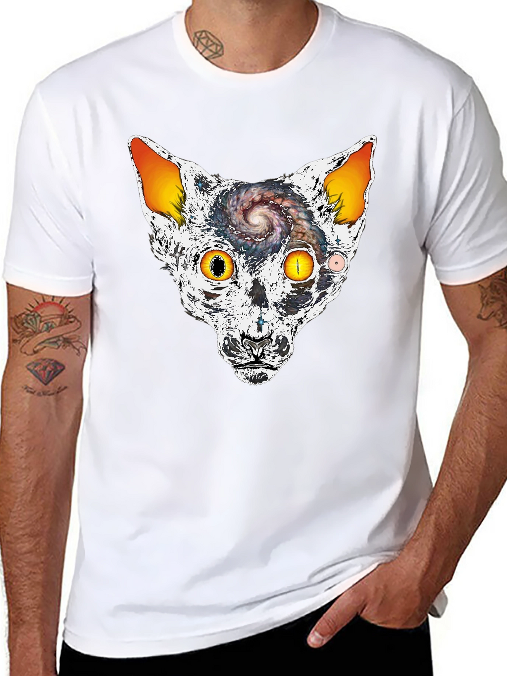 Cosmic Cat Head Graphic T-Shirt