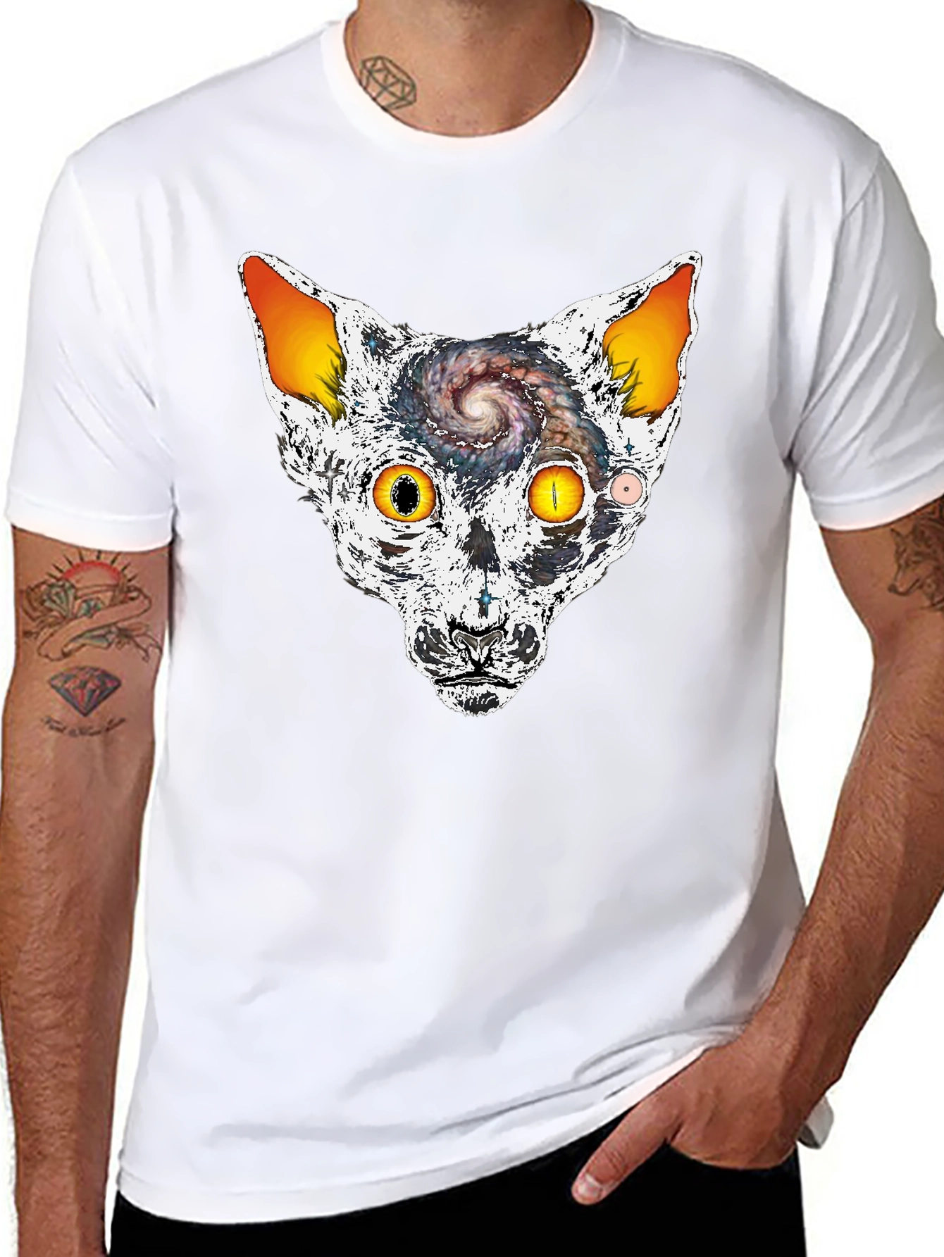Cosmic Cat Head Graphic T-Shirt