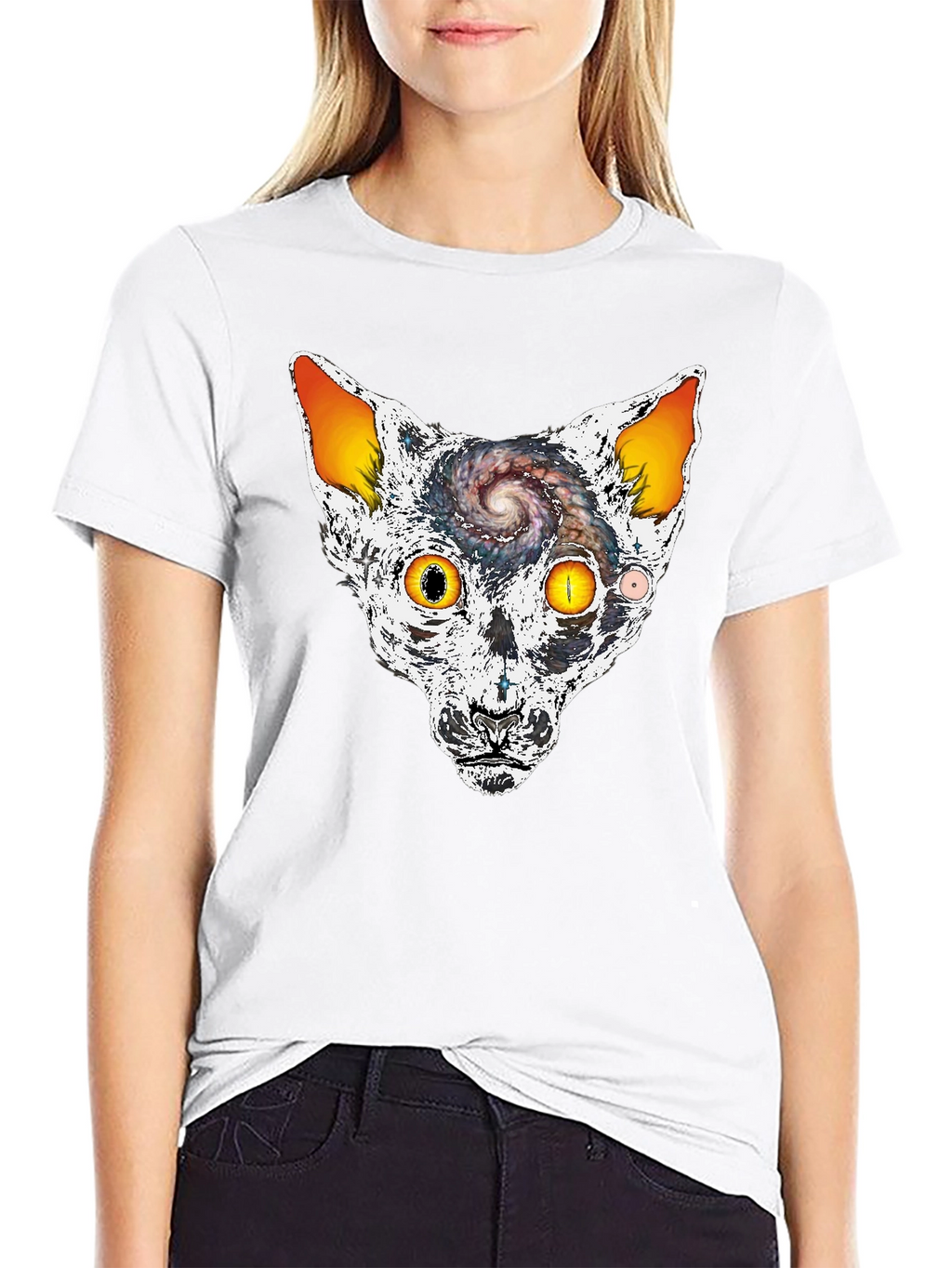 Cosmic Cat Head Graphic T-Shirt