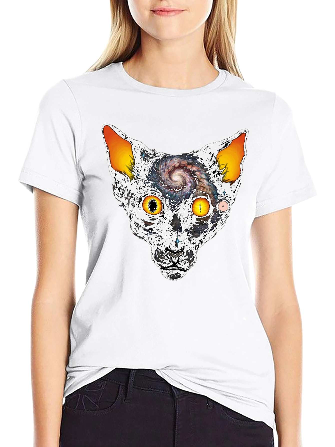 Cosmic Cat Head Graphic T-Shirt