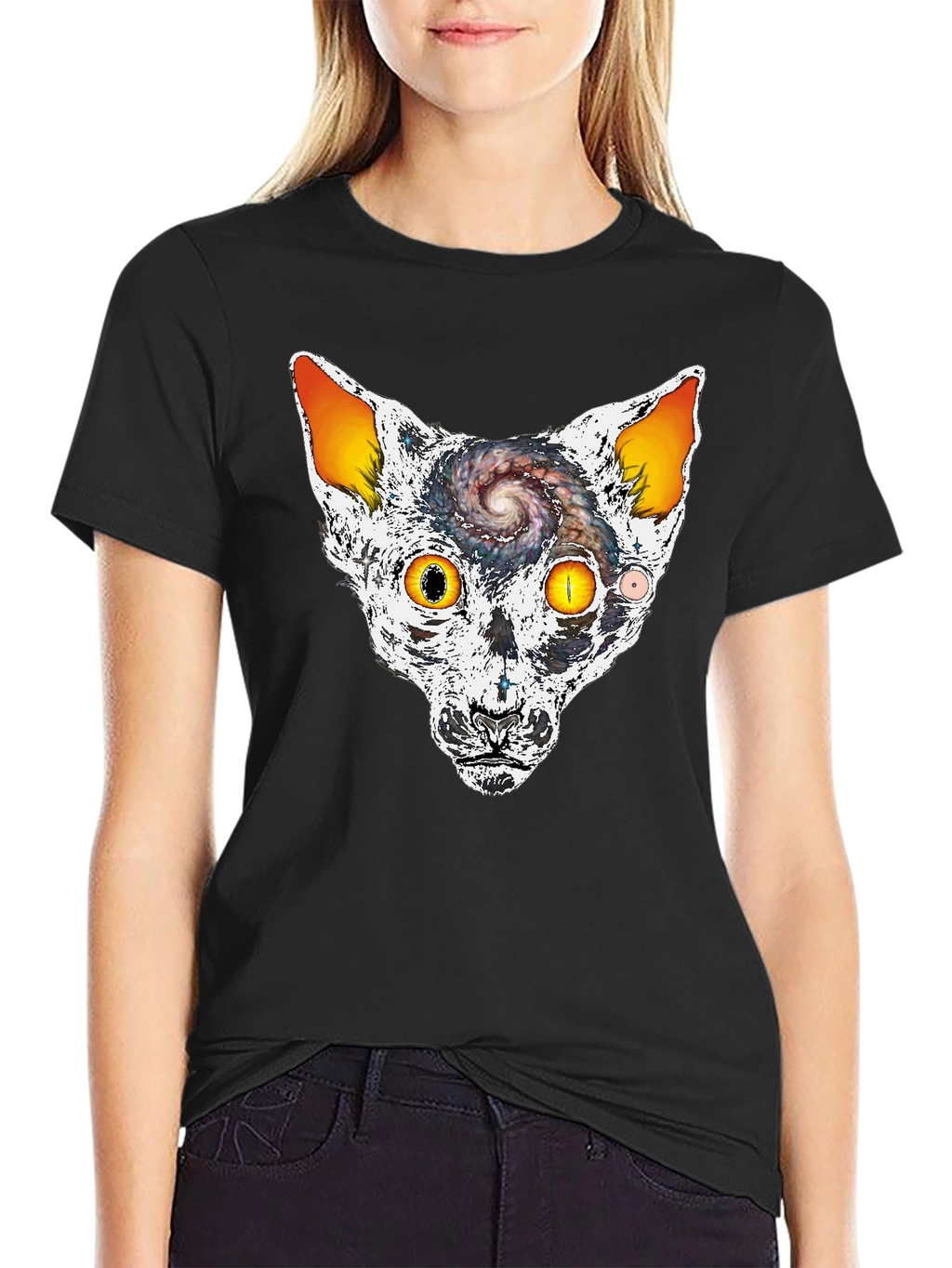 Cosmic Cat Head Graphic T-Shirt