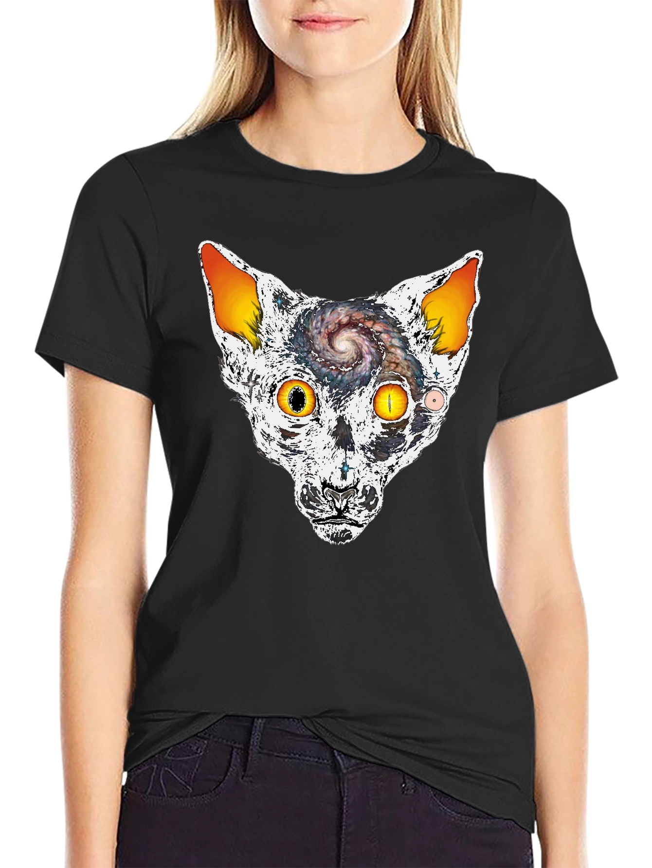 Cosmic Cat Head Graphic T-Shirt