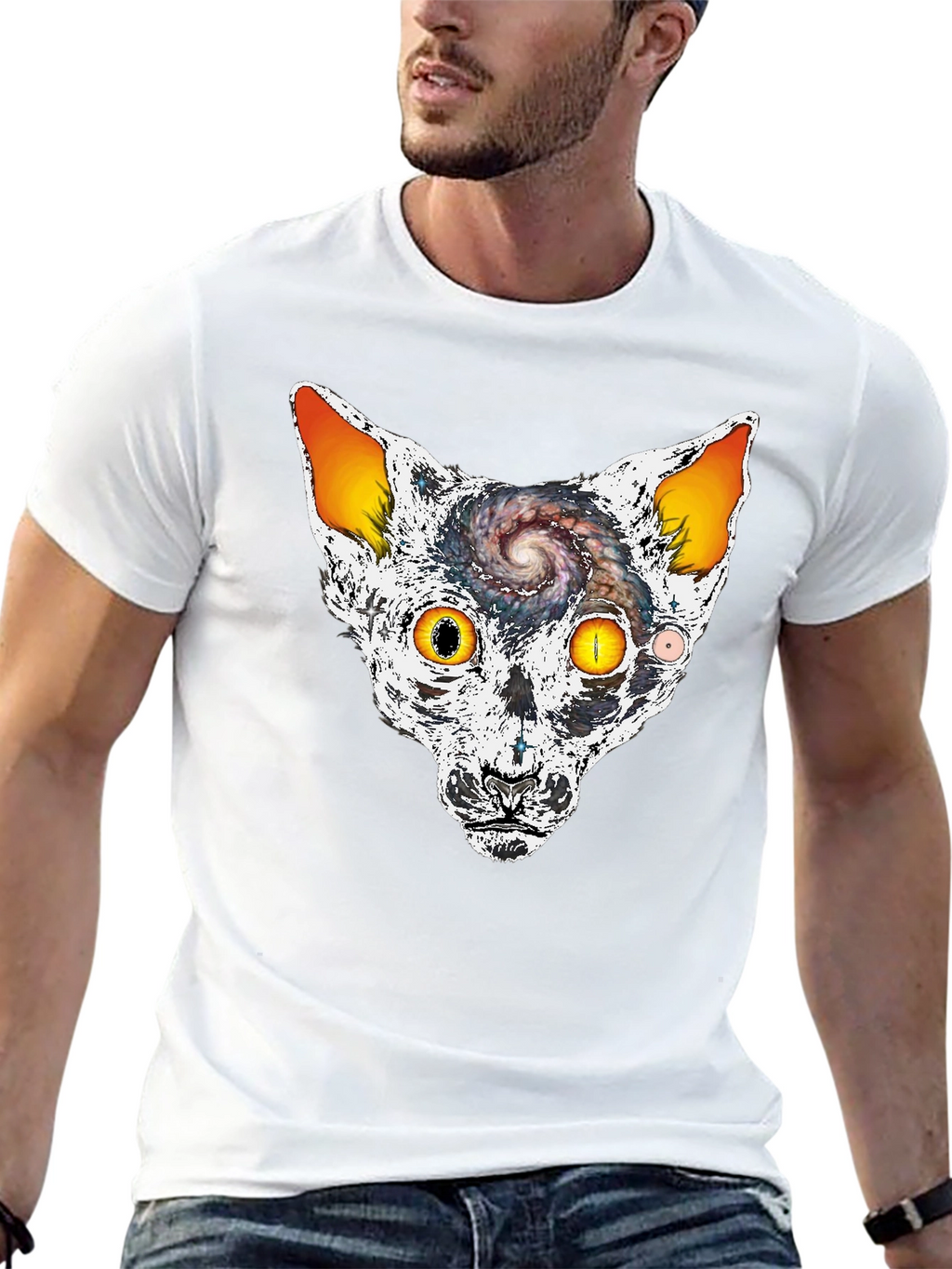 Cosmic Cat Head Graphic T-Shirt